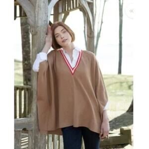 MERSEA Anywhere V-Neck Poncho Caramel Brown Red Sz OS {3O43}